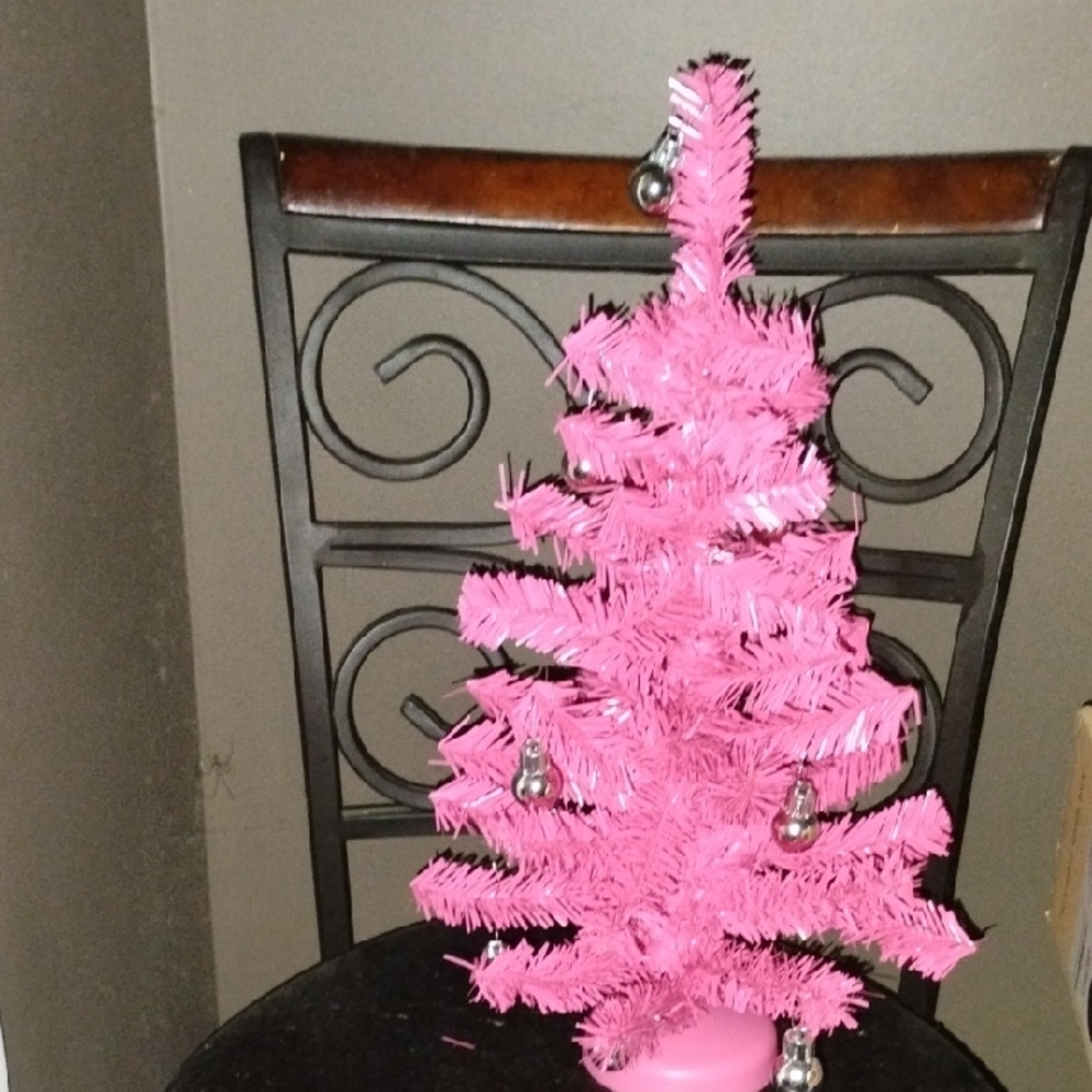 Pink Mini Holiday Tree with Silver Ornaments